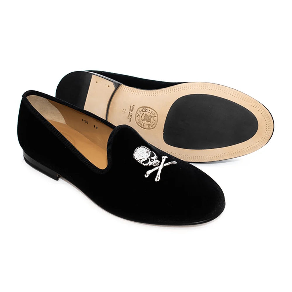 Sequin SKULL Black VELVET Slipper Shoes to wear for Halloween NWOT Men\'s 8 Skull Black Velvet Slipper (Men) main image 4