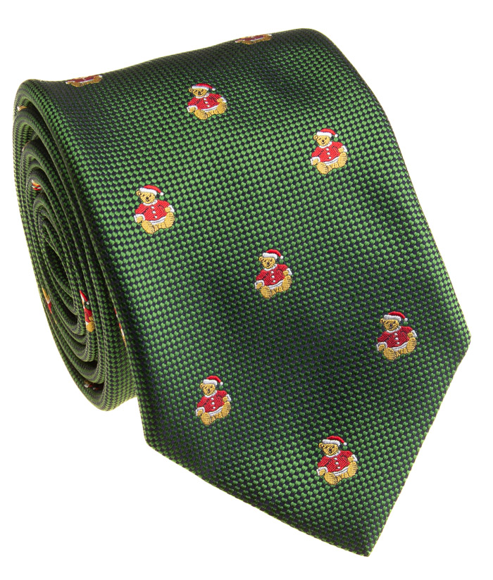 Special Edition Tie — Green Silk Holiday Bear