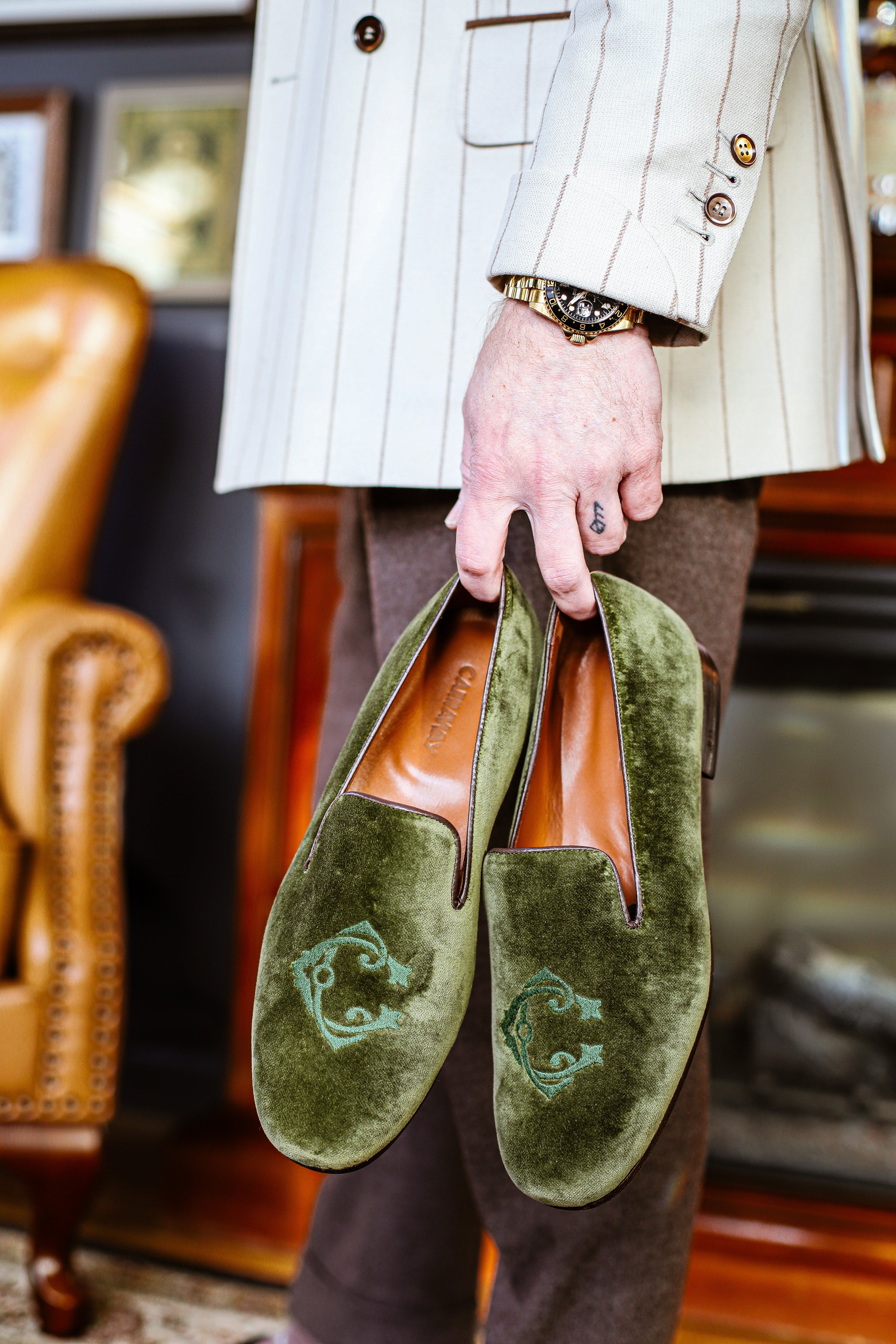 CC Olive Velvet Slipper