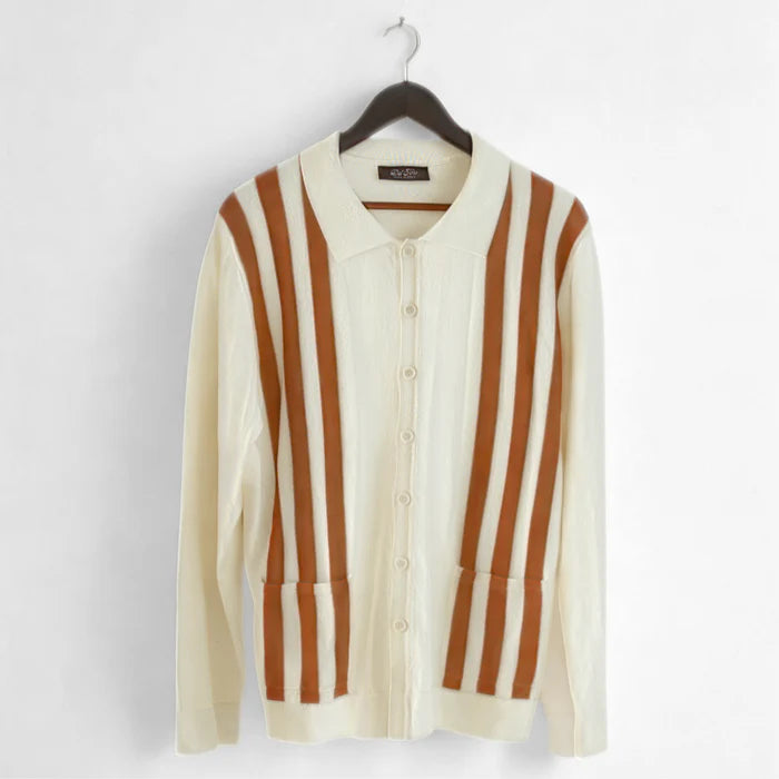 Del Toro VINTAGE STRIPE POLO CARDIGAN - VINTAGE WHITE / RED STRIPE