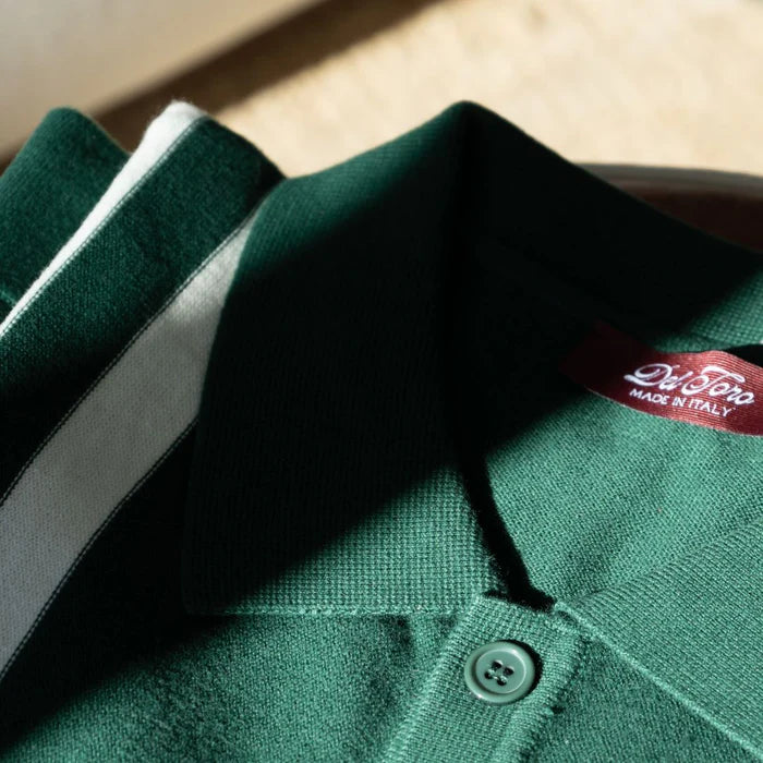 Del Toro Vintage Stripe Polo Cardigan - Green/ Cream Stripe
