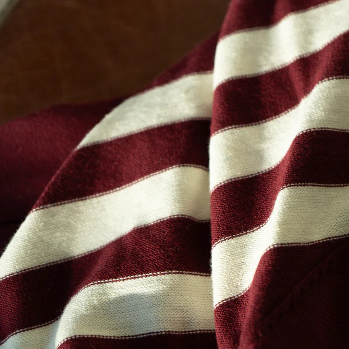 Del Toro Vintage Stripe Polo Cardigan - Burgundy / Cream Stripe
