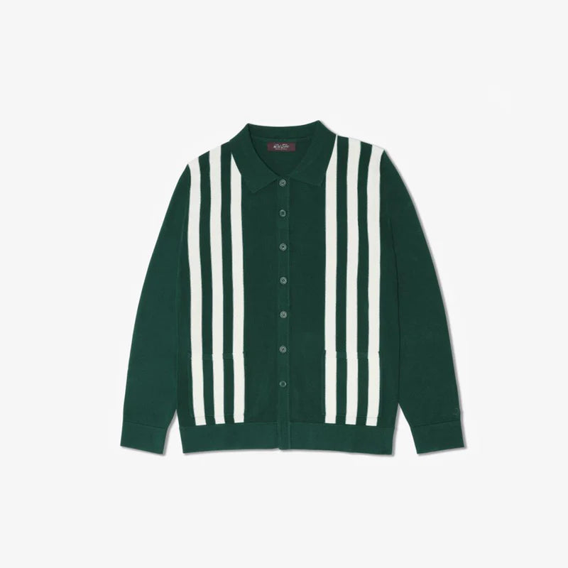 Del Toro Vintage Stripe Polo Cardigan - Green/ Cream Stripe