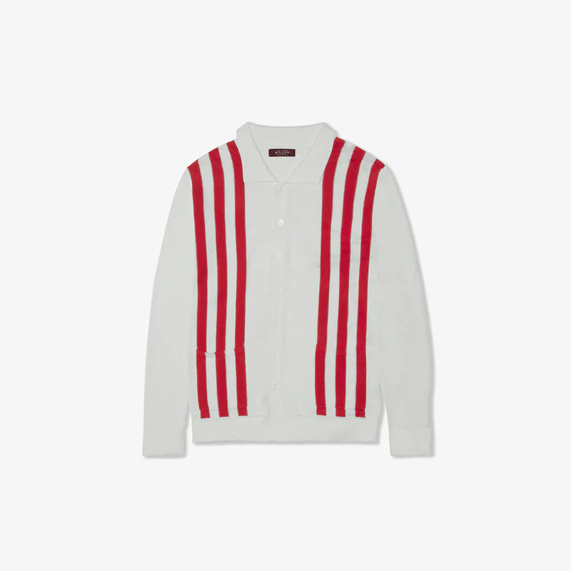 Del Toro VINTAGE STRIPE POLO CARDIGAN - VINTAGE WHITE / RED STRIPE